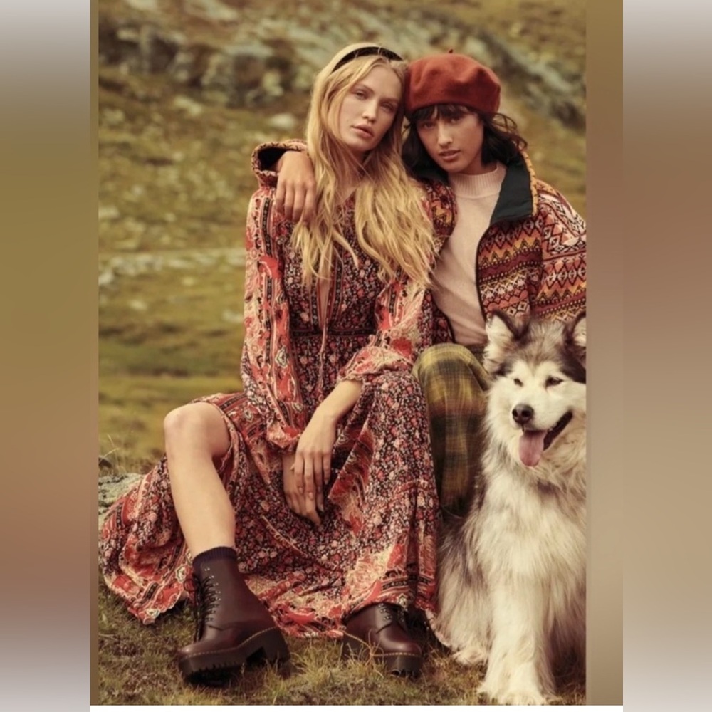 Free People Happy Feelings Dress
Maxi Long Sleeve Red Black S - Picture 2 of 11